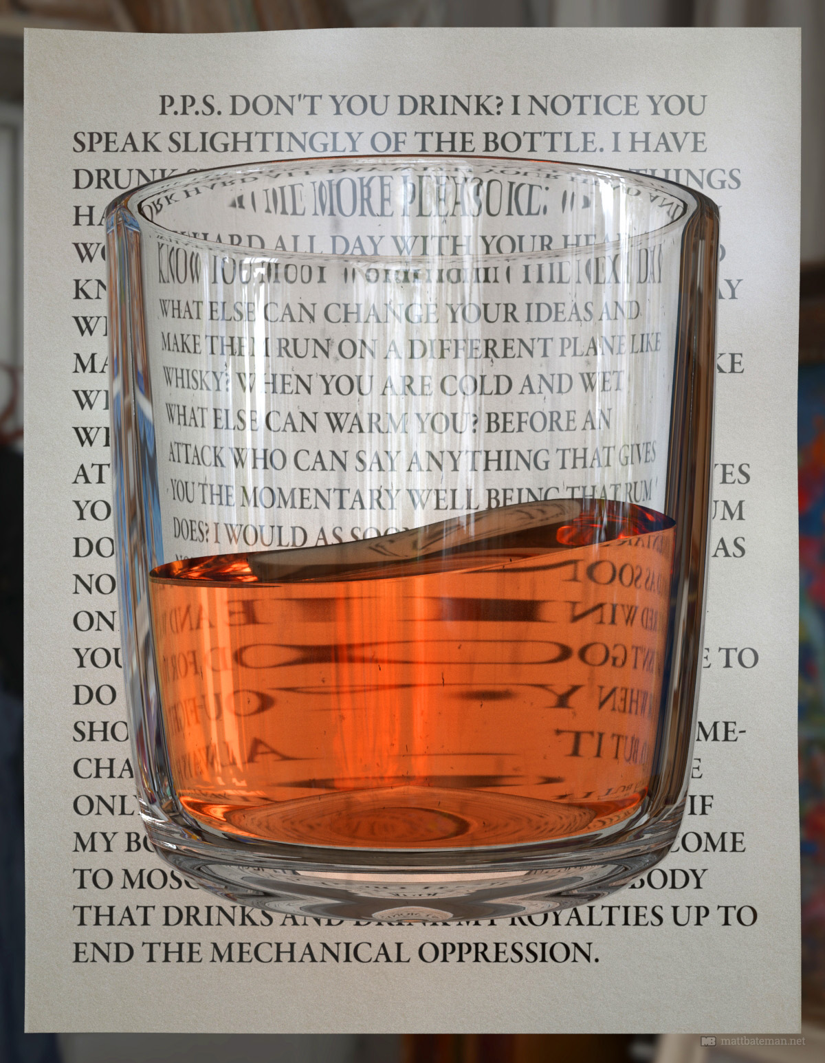 Hemingway Quote and Whiskey
