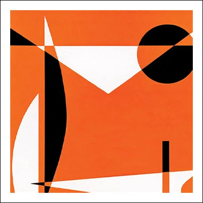 Abstract design of orange, black, and white triangles