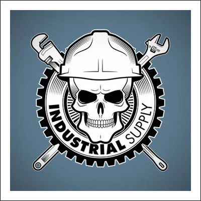 Skull wearing a hard hat emblem